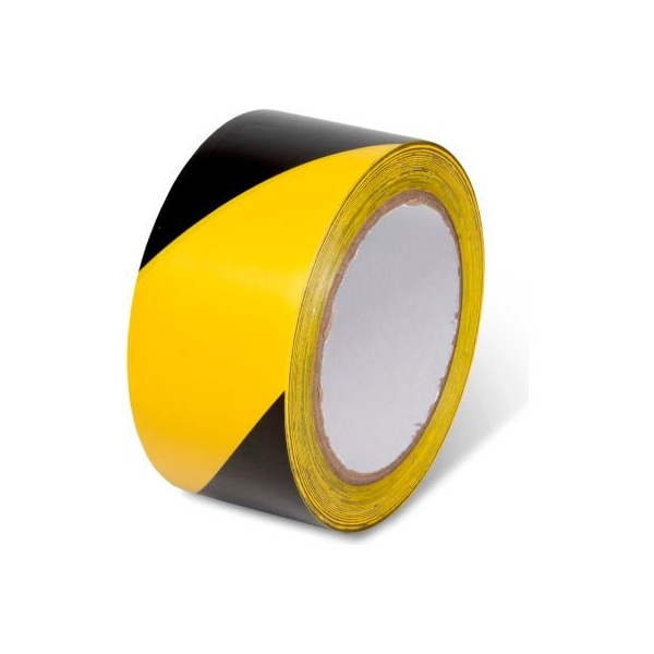 Top Tape And Label. Global Industrial Striped Hazard Warning Tape 2inW x 108L 5 Mil Black/Yellow 1 Roll 670651YB - main
